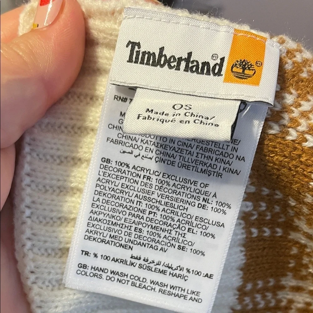 Timberland Tan Brown Cream Windowpane Plaid Knit Scarf
